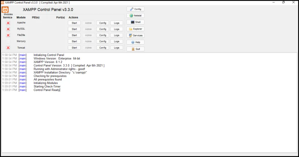 XAMPP Control Panel