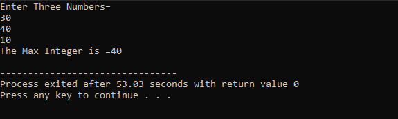 Ternary Operator example output