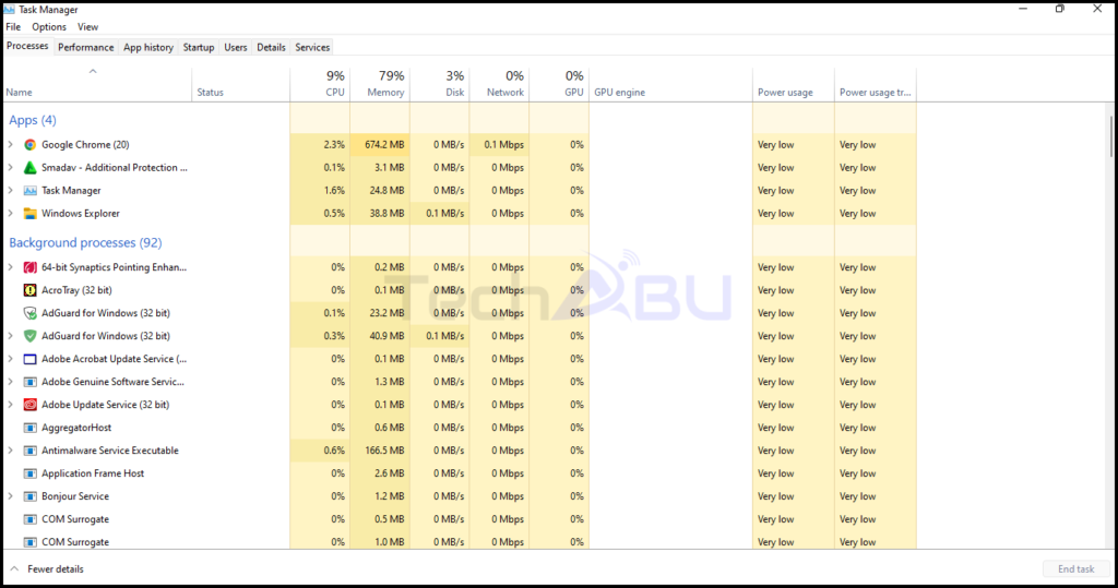 RAM usage on Task Manager