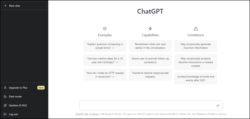 ChatGPT account sucessfully created and main interface